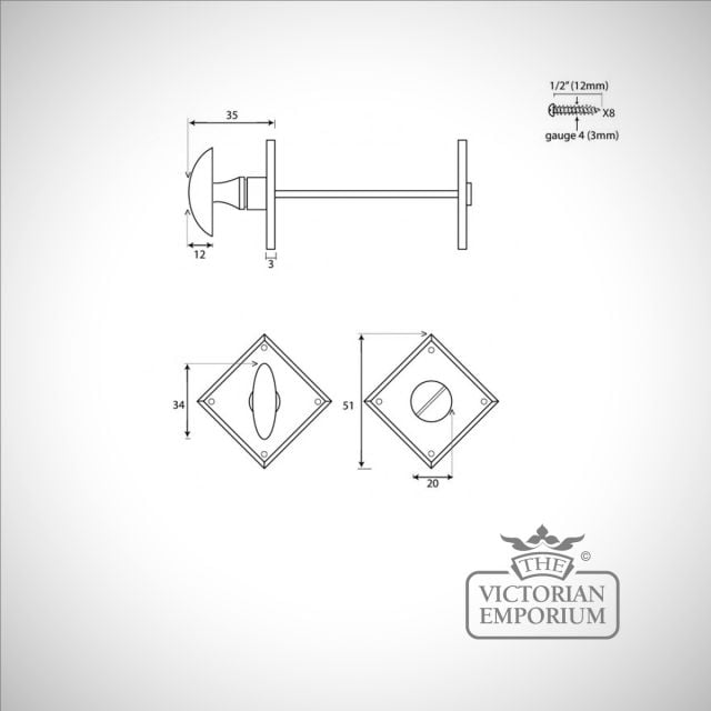 Bronze Diamond Bathroom Thumbturn 33950 Dwg