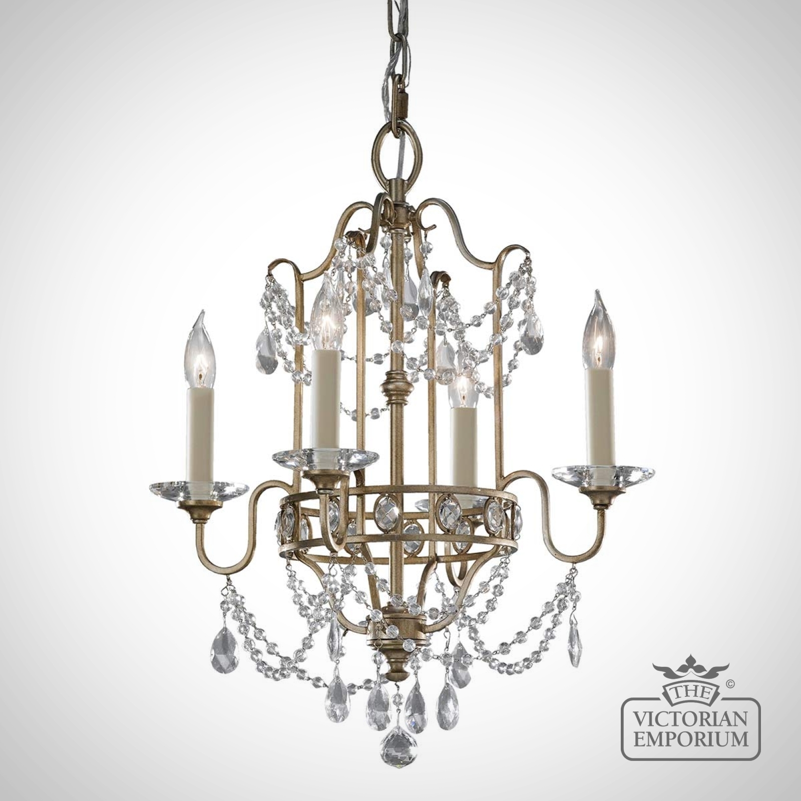 Gianna Gilded Silver Decorative Duo Mount 4 Light Chandelier With Decorative Crystals