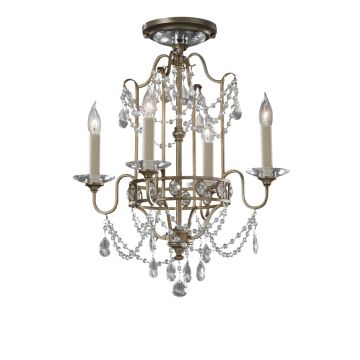 Gilded silver decorative duo mount 4 light chandelier