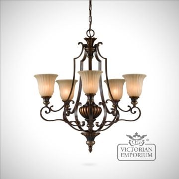 Gold and Bronze decorative 5 light chandelier