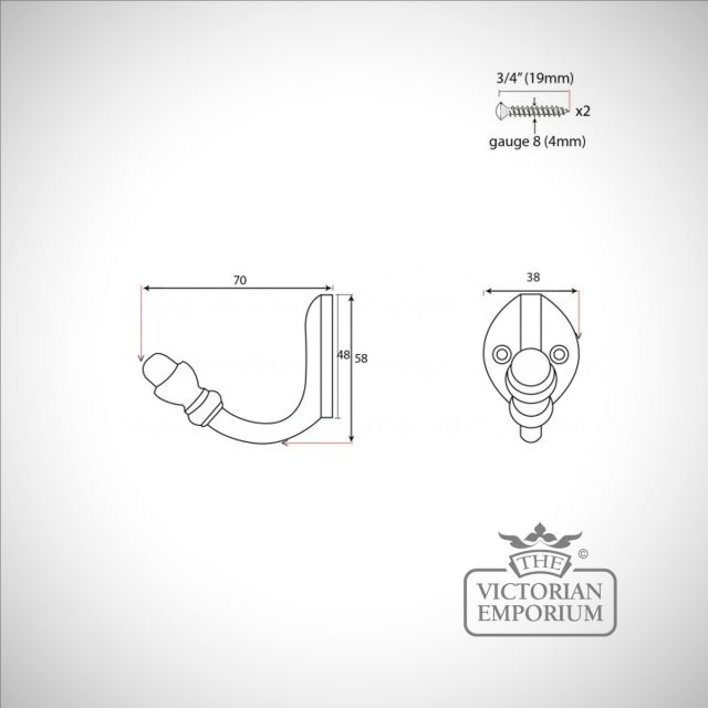 Polished Brass Coat Hook Side View 83524  Dwg