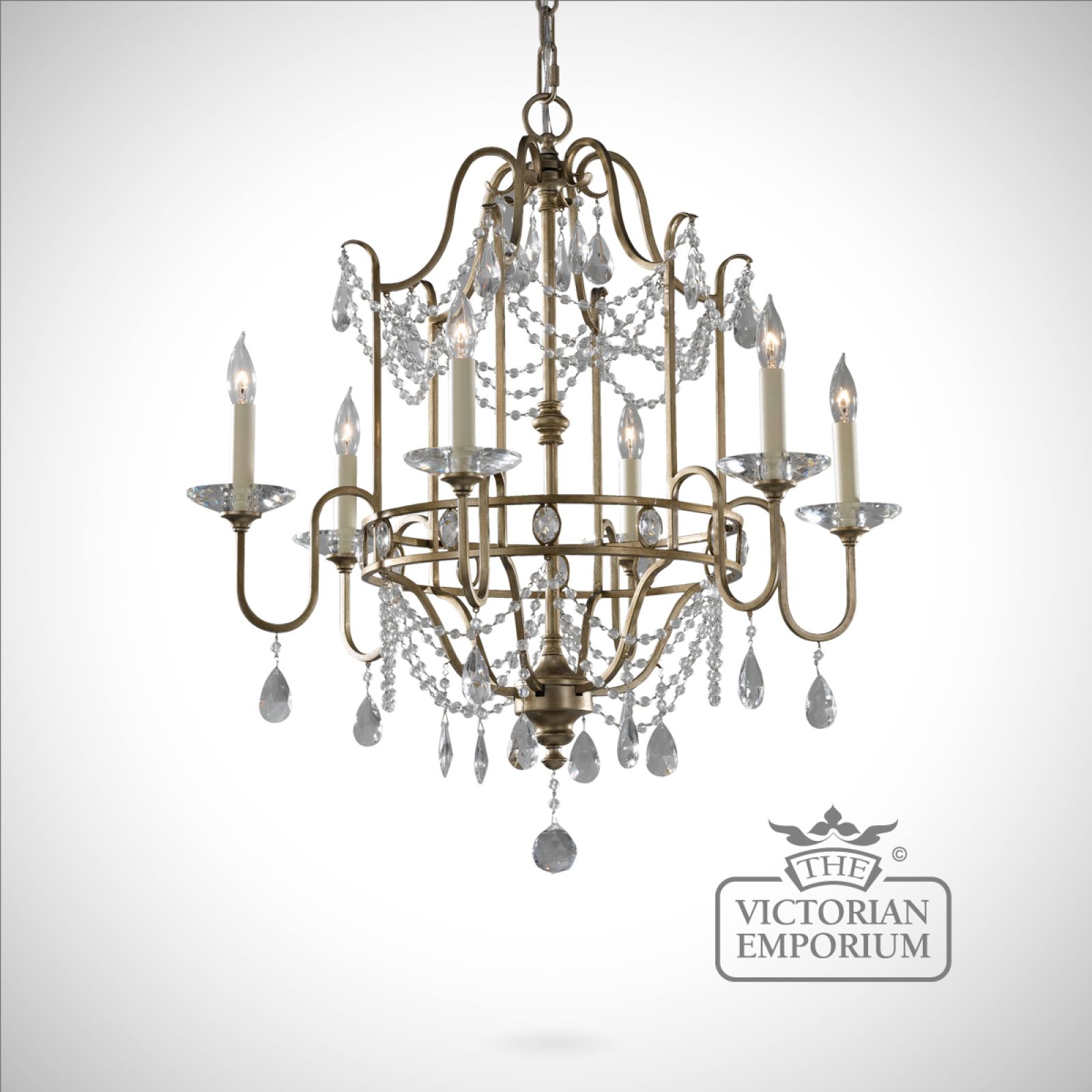 Gilded silver decorative 6 light chandelier