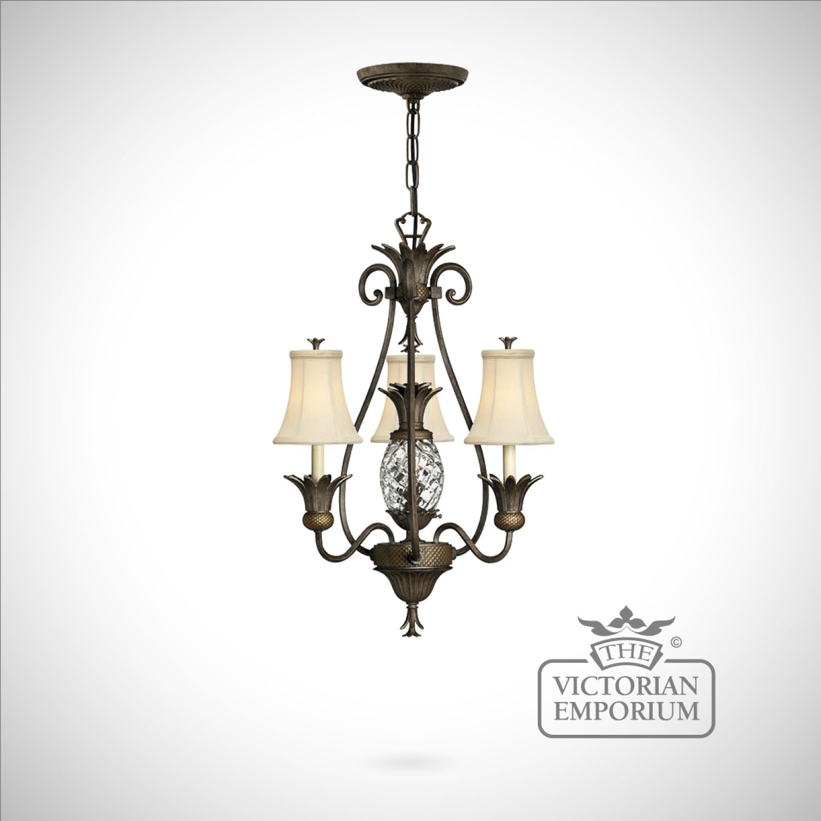 Plantation style 3 light chandelier