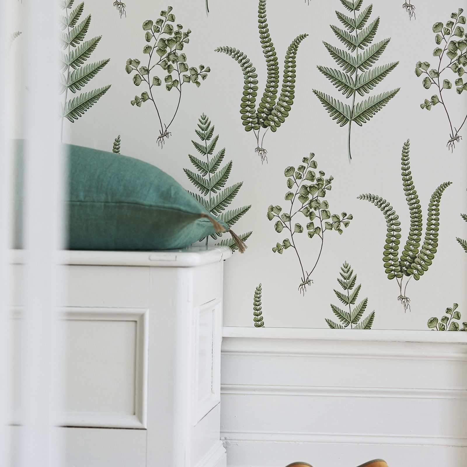 Fern wallpaper featuring a variety of green plants in subtle colours