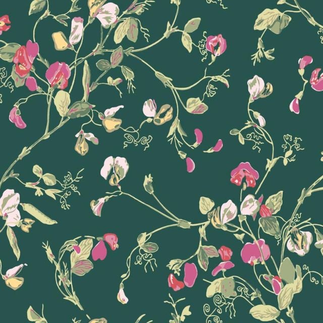 Sweet pea wallpaper in choice of 7 colours