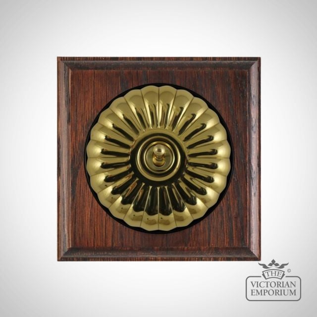 X1gang Single Toggle Period Light Switch Fluteted Brass Polished Black Mahogany Base