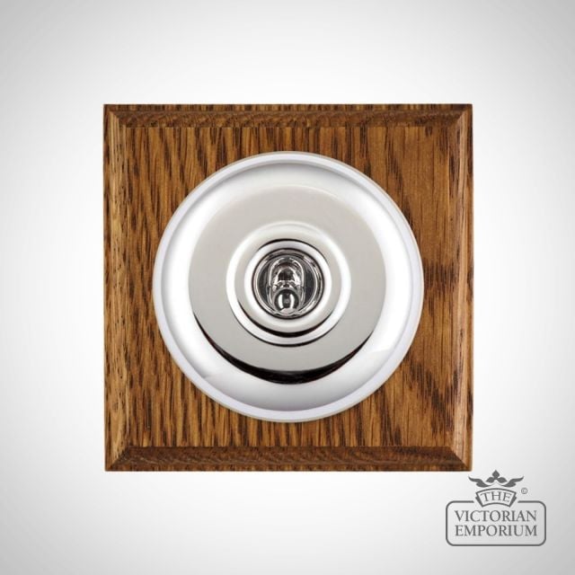 X1gang Single Toggle Period Light Switch Bright Chrome White Medium Oak Base
