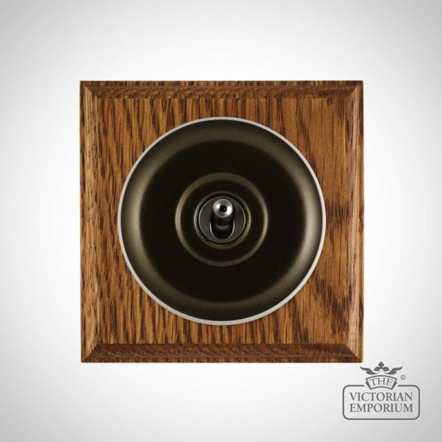 X1gang Single Toggle Period Light Switch Matt Bronze White Medium Oak Base