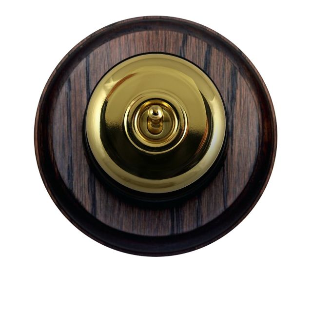 1 gang period light switch - round, plain in antique or polished brass