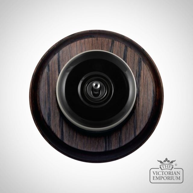 Period Light Switch Gloss Brown White Mahogany Circular Base