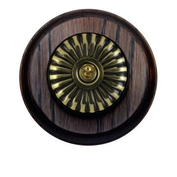 Period Light Switch Fluteted Antique Brass Black Mahogany Circular Base