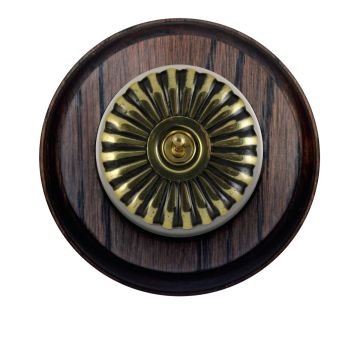 Period Light Switch Fluteted Antique Brass White Mahogany Circular Base
