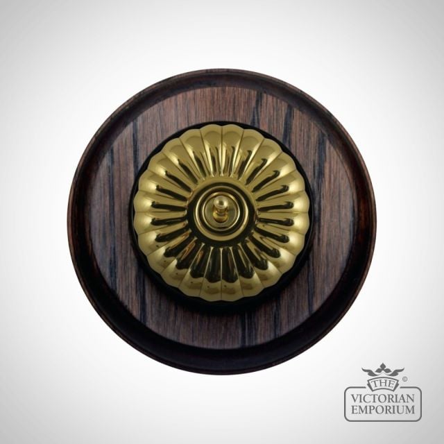 Period Light Switch Fluteted Brass Black Mahogany Circular Base