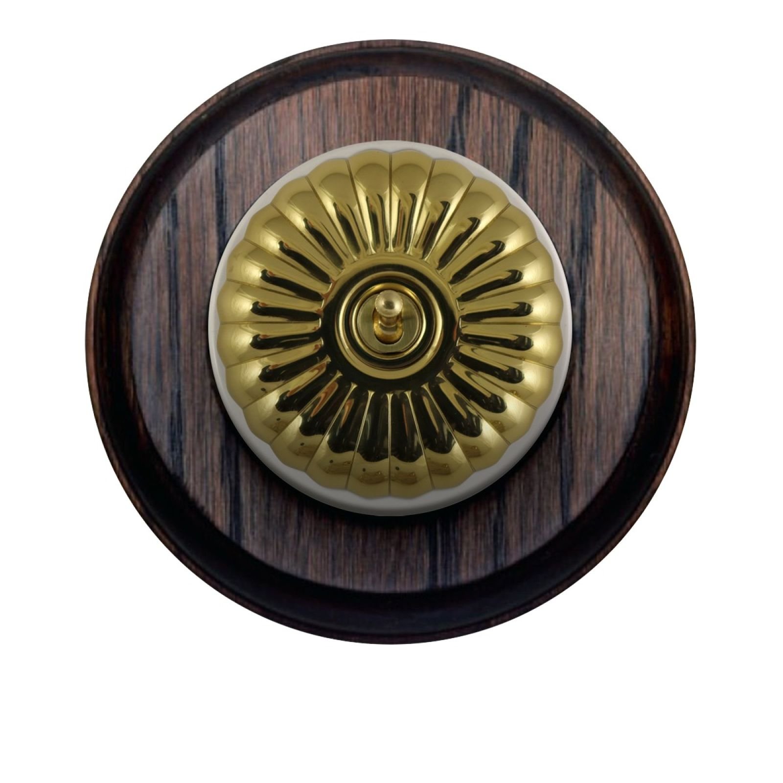1 gang period light switch - round, fluted in antique or polished brass