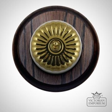 1 Gang Period Light Switch - round, fluted in antique or polished brass