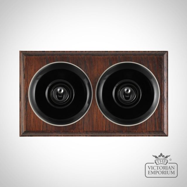 X2gang Double Toggle Period Light Switch Gloss Brown White Mahogany Base