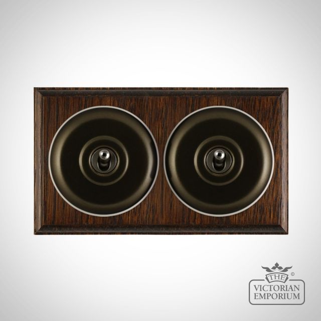 X2gang Double Toggle Period Light Switch Mat Bronze White Dark Oak