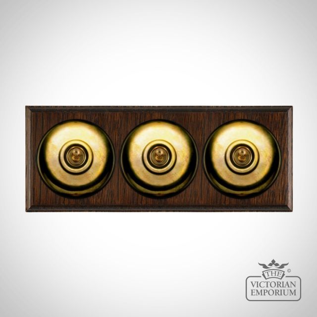 X3gang Tripple Toggle Period Light Switch Unlacquered Brass Black Dark Oak
