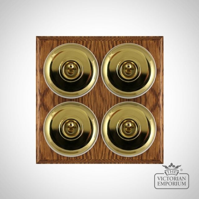 X4gang Quad Toggle Period Light Switch Brass Ploished Brass White Medium Oak Base