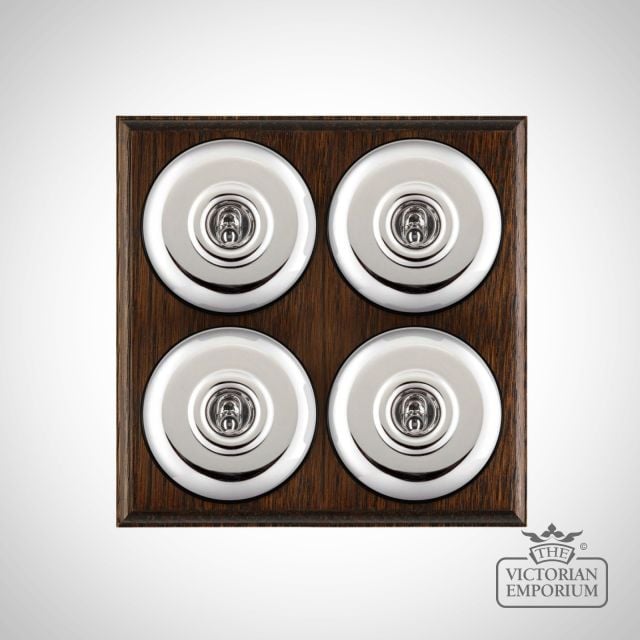 X4gang Quad Toggle Period Light Switch Bright Chrome Black Dark Oak