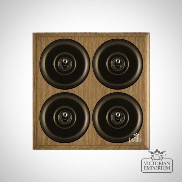 X4gang Quad Toggle Period Light Switch Mat Bronze Black Light Oak Base