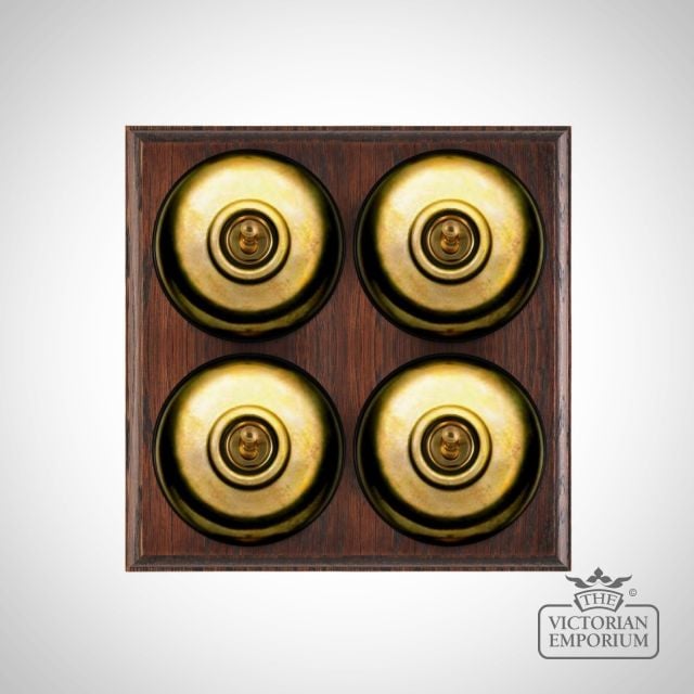 X4gang Quad Toggle Period Light Switch Unlacquered Brass Black Mahogany Base