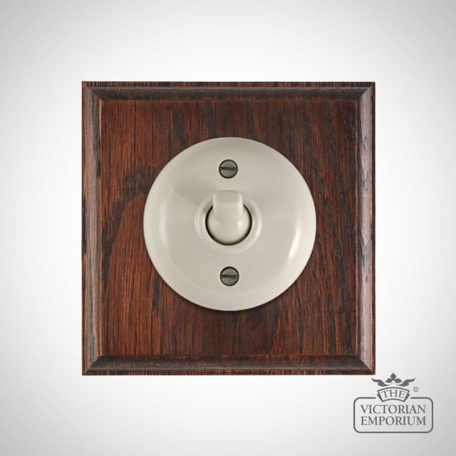 White Bakelite Toggle Light Switch Mahogany Base