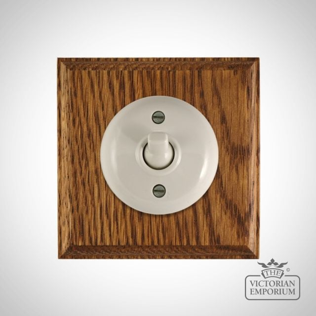 White Bakelite Toggle Light Switch Medium Oak Base