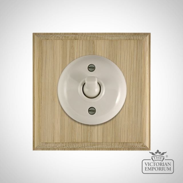 White Bakelite Toggle Light Switch Natural Oak Base