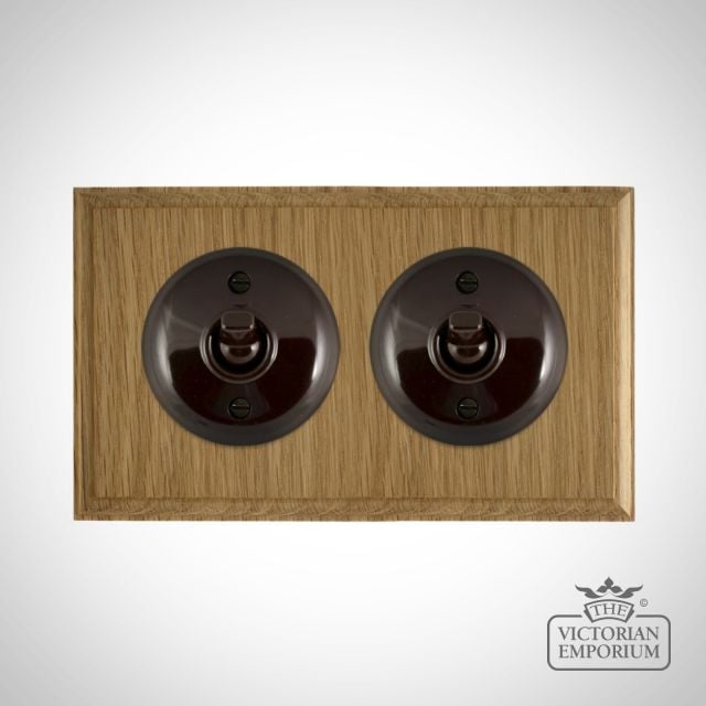 Brown Bakelite Toggle Light Switch Light Oak Base X2