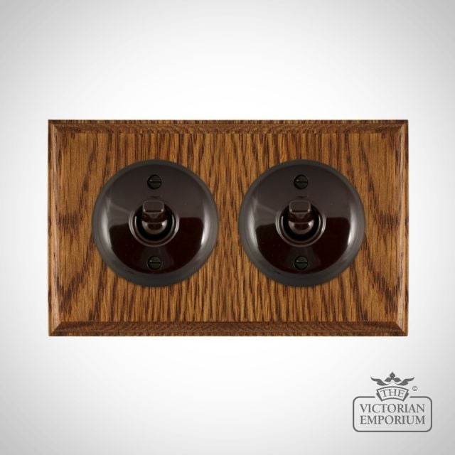 Brown Bakelite Toggle Light Switch Medium Oak Base X2