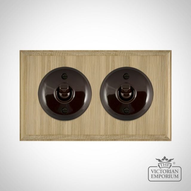 Brown Bakelite Toggle Light Switch Natural Oak Base X2