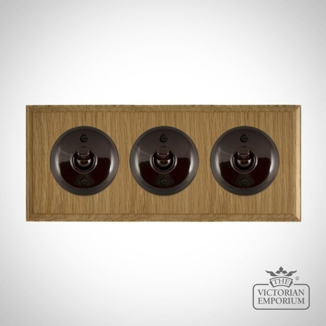 Brown Bakelite Toggle Light Switch Light Oak Base X3