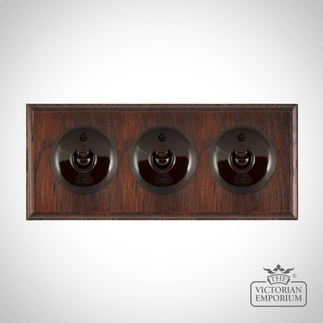 Brown Bakelite Toggle Light Switch Mahogany Base X3