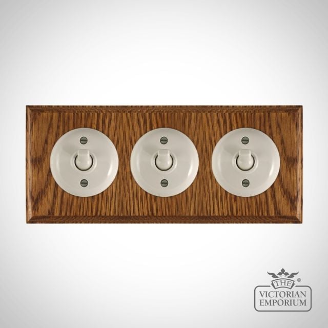 White Bakelite Toggle Light Switch Medium Oak Base X3