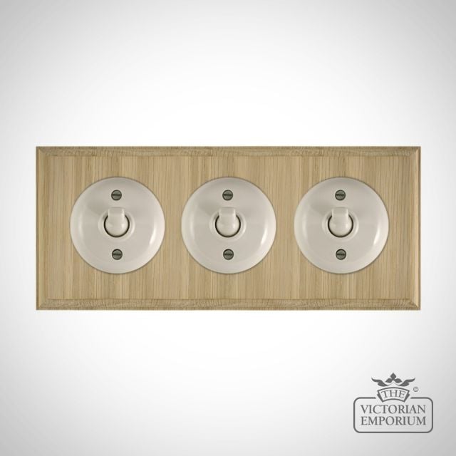White Bakelite Toggle Light Switch Untreated Oak Base X3