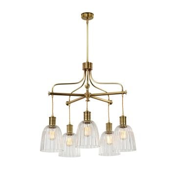 Douillet 5 Arm Chandelier in Black and Polished Brass