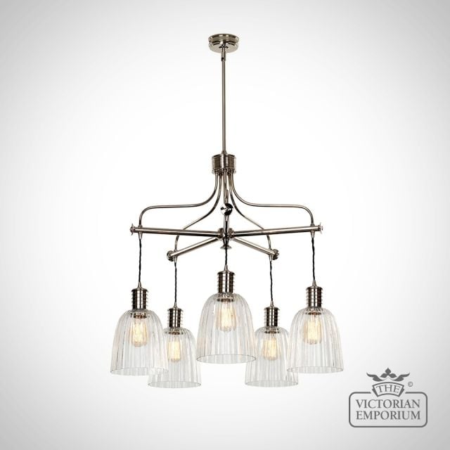 Lamp Light Interior Ceiling Hanging Pendant Polished Nickle Industrial 5 Drop Douille5pn Gs753