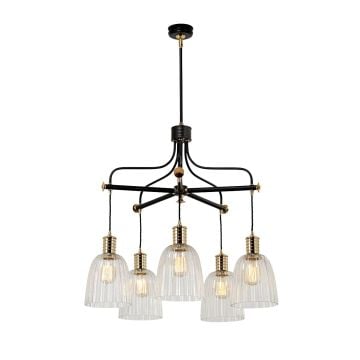 Douillet 5 arm chandelier in Black and Polished Brass