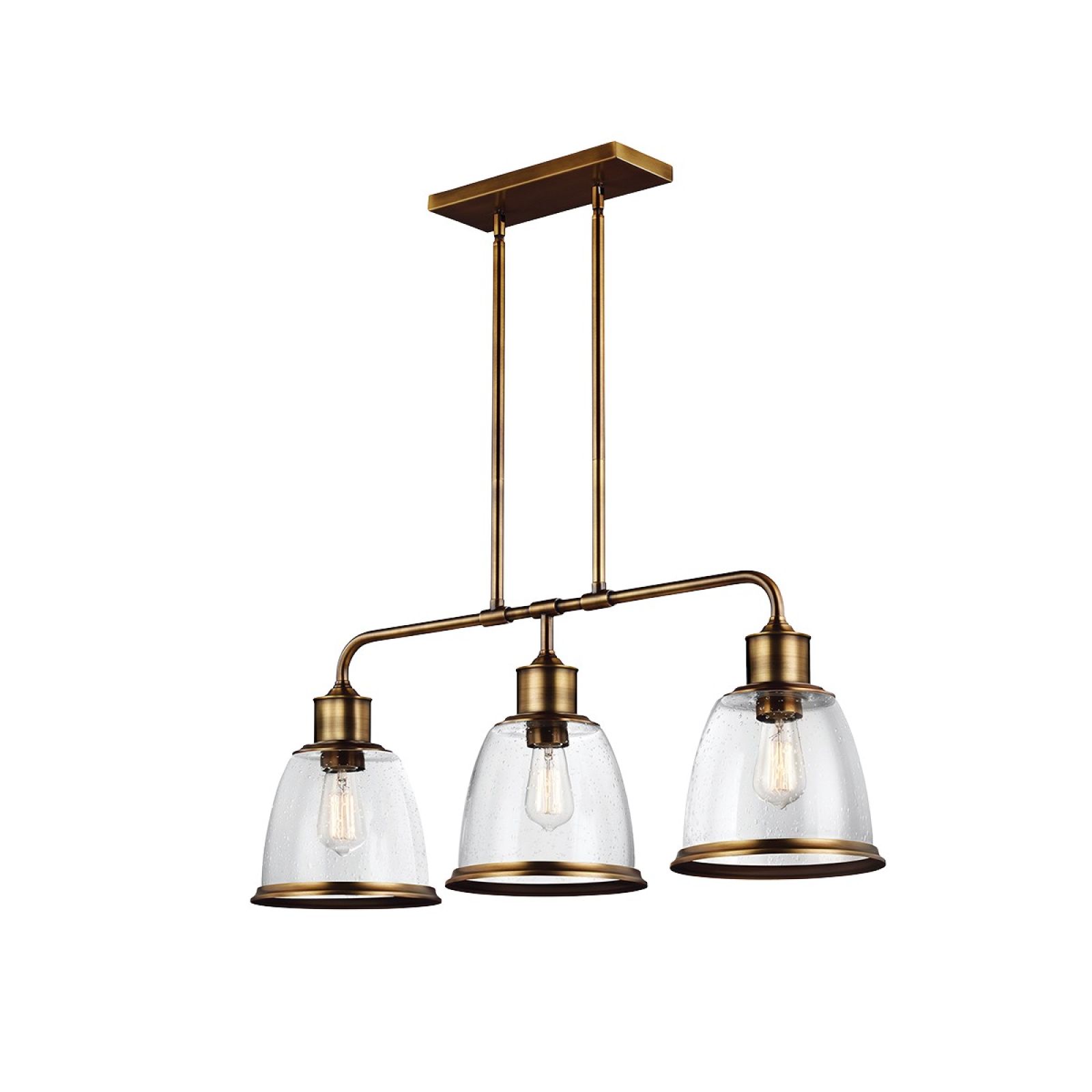Hobsons three light island ceiling pendant in Aged Brass