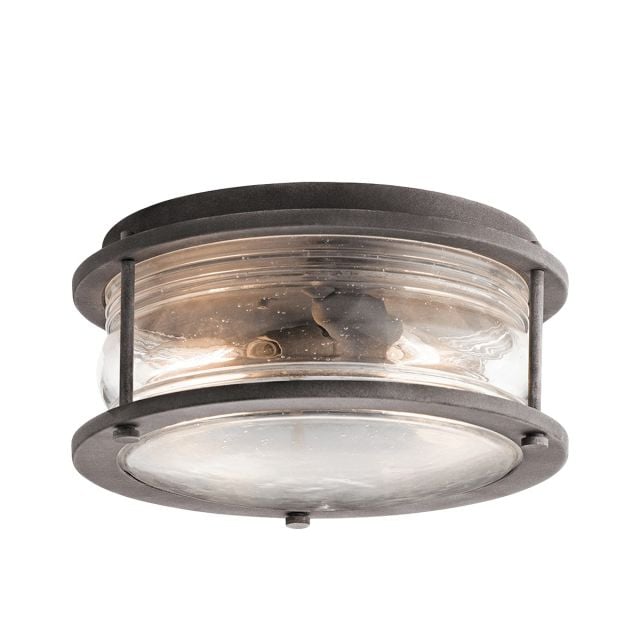Ashland flush mount lantern in weathered zinc