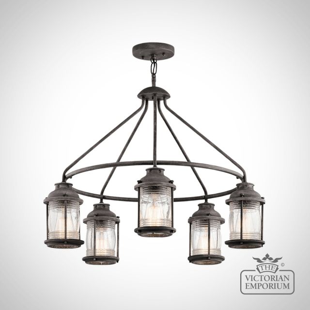 Ashland outdoor chandelier in weathered zinc
