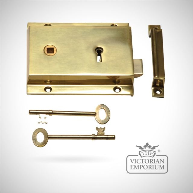 Cast Brass Rim Lock Old Classical Victorian Decorative Reclaimed Veb102b 01