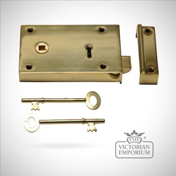 Cast Brass Rim Lock Old Classical Victorian Decorative Reclaimed Veb102c 01