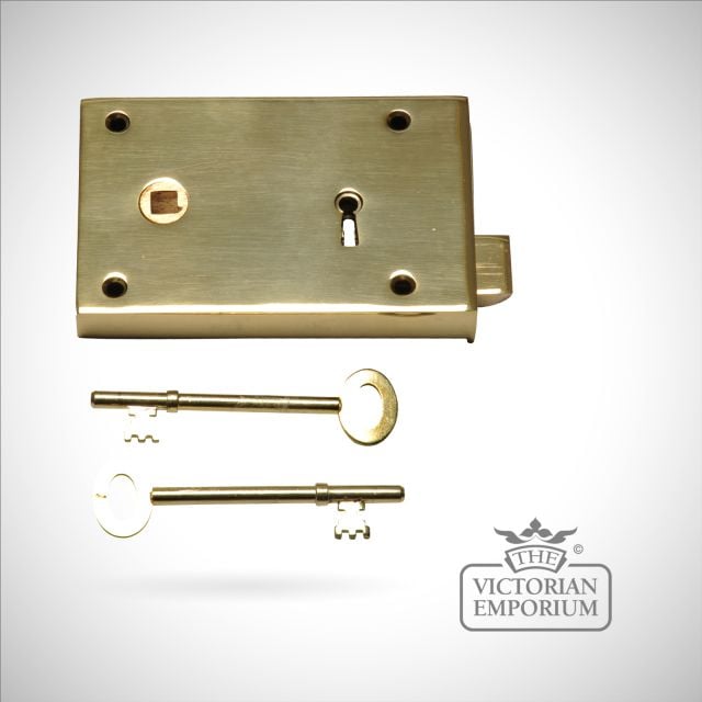 Cast Brass Rim Lock Old Classical Victorian Decorative Reclaimed Veb102d 01