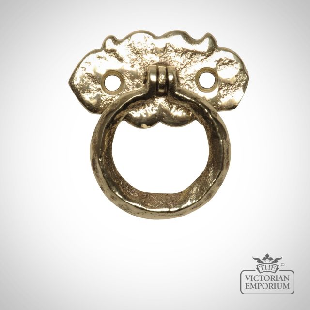 Cast Brass Ring Handle Old Classical Victorian Decorative Reclaimed Veb916 01