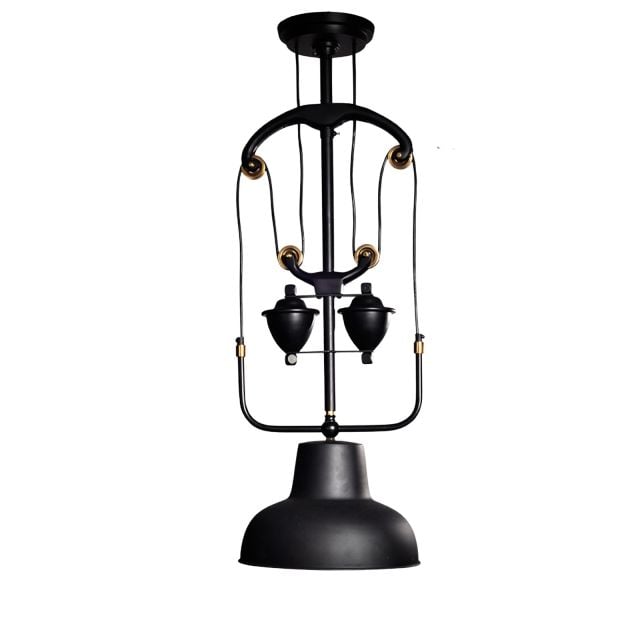 Black and brass steampunk style ceiling lamp with pulley