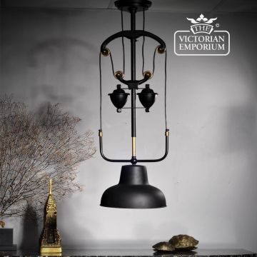 Black And Antique Brass Industrial Ceiling Lamp With Pulley Lu148 2