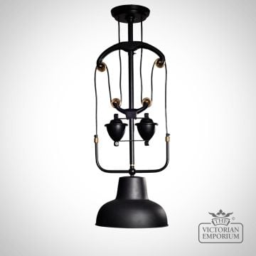 Black And Brass Steampunk Style Ceiling Lamp With Pulley