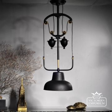 Black And Brass Steampunk Style Ceiling Lamp With Pulley  Lu148 2